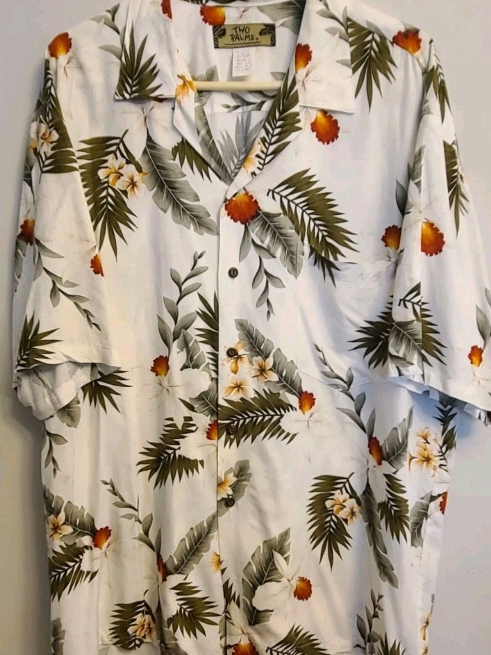 Two Palms Men's Floral Button Up Hawaiian Shirt Short Sleeve Size XL VINTAGE